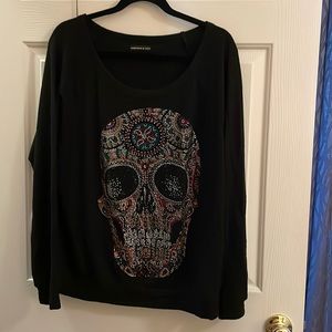 Lauren Moshi Aqua rhinestone skull shirt
